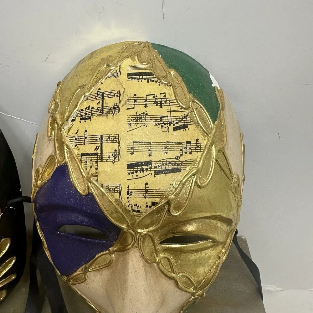 Lot Of 2 Venetian Mardi Gras Mask MASQUERADE CARNIVAL PARTY Gold Hand Painted